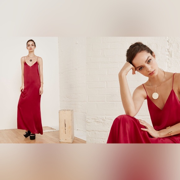 🛑SOLD REFORMATION Silk Slip Maxi Dress in Jewel Tone Red Size S - Picture 3 of 6